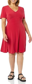 Amazon Essentials Women's V Neck Short Sleeve Smocked A-Line Dress