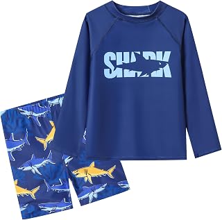 Boy 2 Pieces Rash Guard Sun Protection Long Sleeve Boy Swimsuit 3-12Y