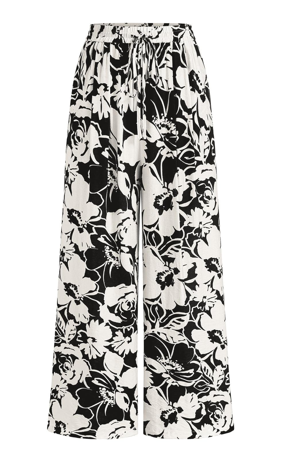 PRETTYGARDEN Ladies Stretch Floral Waist Lightweight Pants Palazzo Pants For Wom