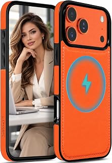 LOHASIC Premium Leather for iPhone 17 Pro Max Case, Compatible with MagSafe, Elegant Aesthetic Design, Slim Business PU Style, Magnetic Protective Phone Cover for Men and Women (6.9") - Vibrant Orange
