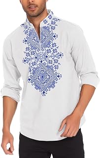 COOFANDY メンズ ヘンリーシャツ 長袖 花柄 カジュアル ジップアップ コットン ビーチ パーティー ヒッピー Tシャツ