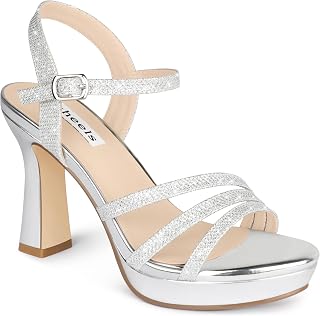 Zzheels Women's Chunky Platform Sandals Sparkly Strappy Heels