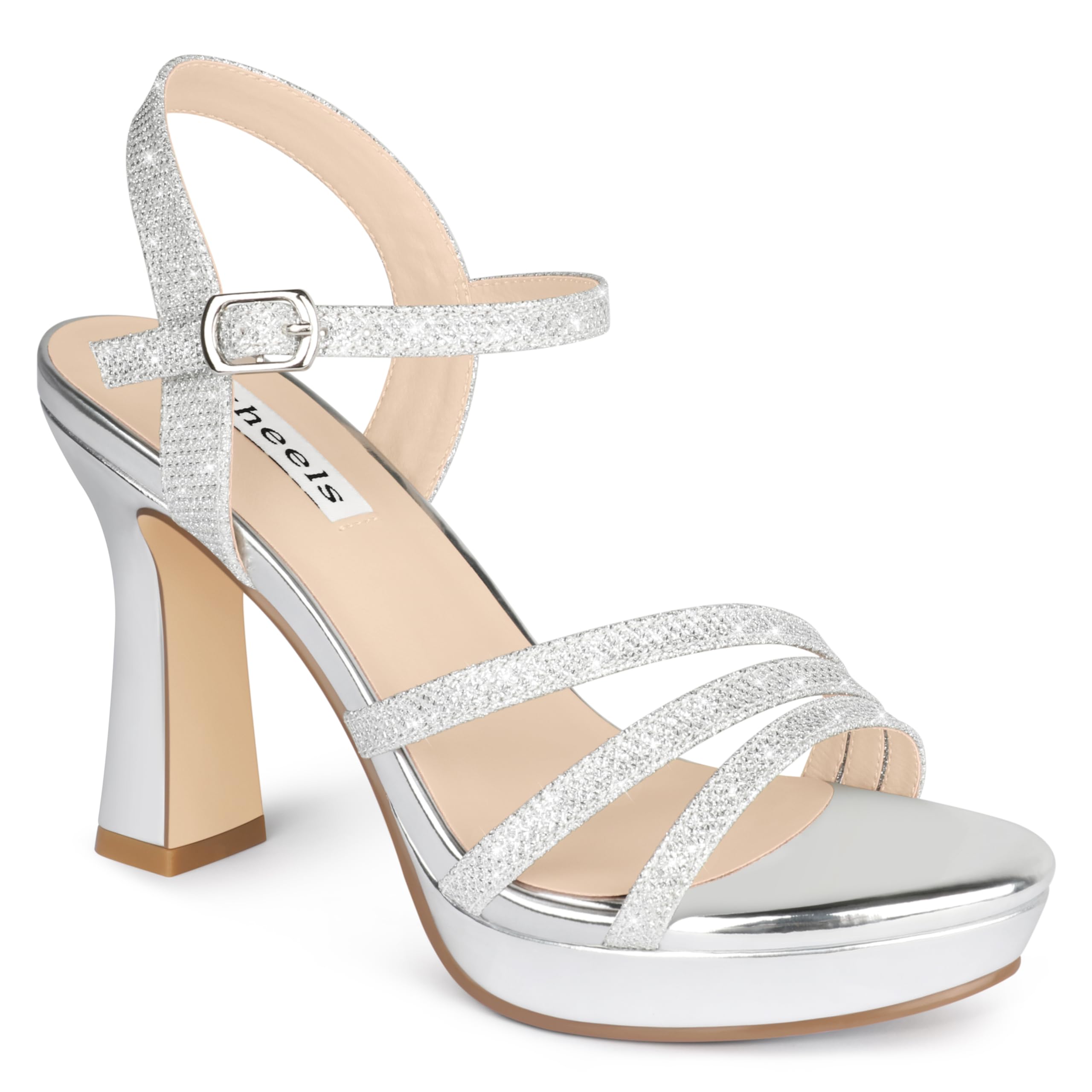 Zzheels Women's Chunky Platform Sandals Sparkly Strappy Heels