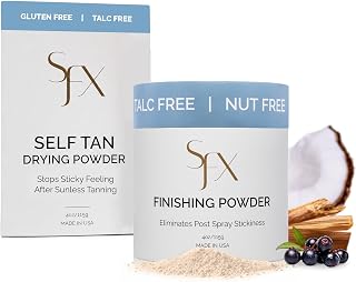SunFX Setting Powder for Post Spray Tan Talc Free Cheeky-Sunshine 4 Oz | Silica and Gluten Free Finishing and Dusting Powder for Sunless Tanning Gives Translucent Shimmer Body Glow for Self Tanner