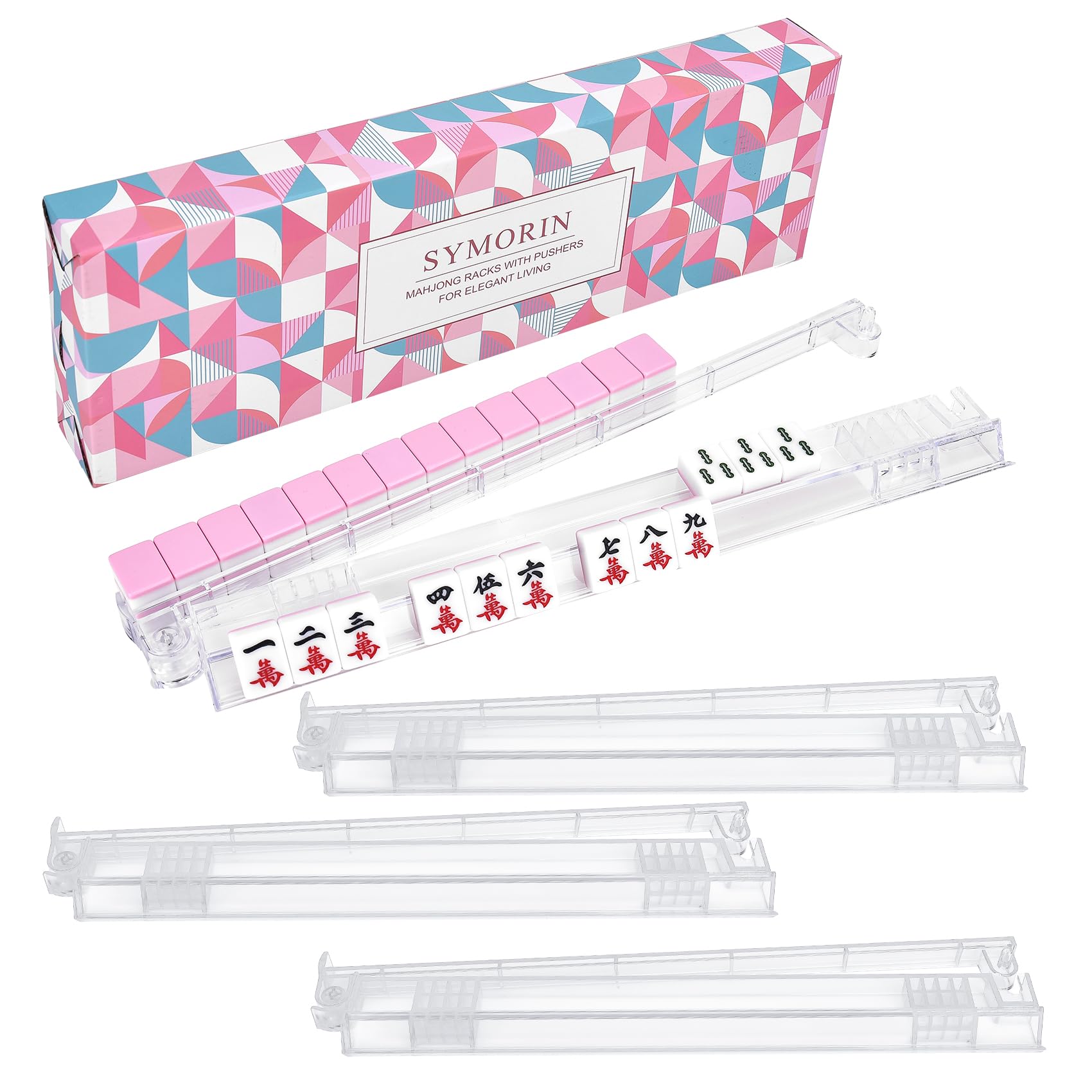 Premium Clear Mahjong Racks with Pushers,4-Pack Non-Slip Acrylic Racks | Non-Sli