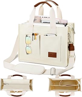 KKXIU Large Canvas Tote Bag for Women with Zipper and Compartments Crossbody Work Bible Messenger Purse Bag With Pockets