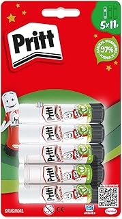 Pritt Glue Stick, Natural Craft Glue for Arts & Crafts, 5 x 11 g | Child-Friendly Adhesive, Strong-Hold Formula, Ideal for School & Office Supplies, Non-Toxic