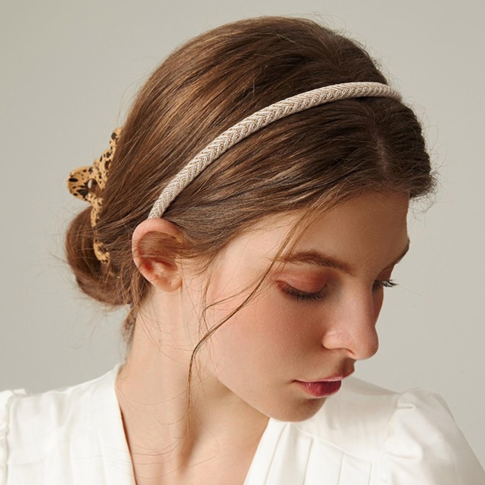2 Pack Minimalist Braided Straw Headbands Simple Woven Hair Accessories for Wome