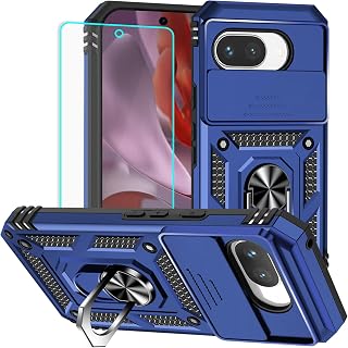HNHYGETE for Pixel 9A Case with Screen Protector: [Military Grade 20ft. Drop Tested] Ring Shockproof Protective Phone Case for - Google Pixel 9A (Blue)