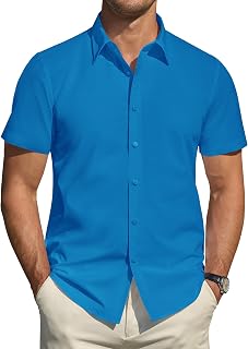 J.VER Men's Short Sleeve Stretch Shirts Stain Resistant Shield Casual Buttoned Formal Shirts Solid Color