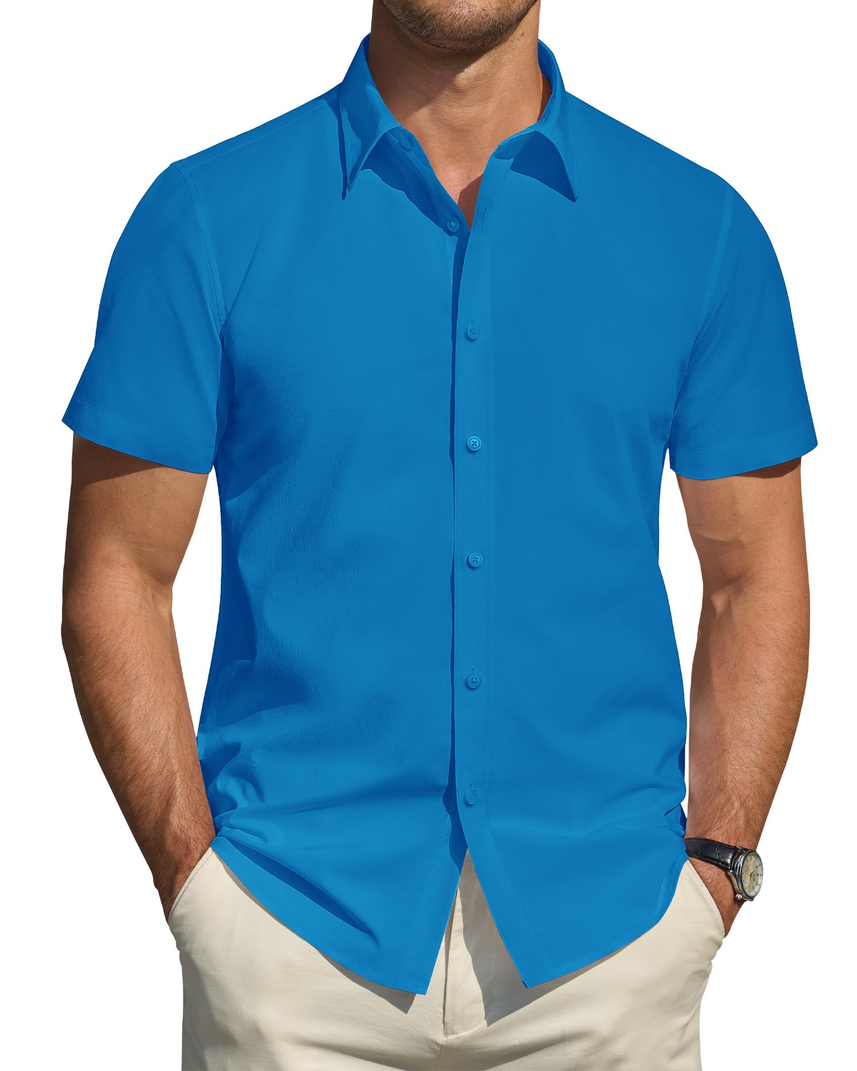 J.VER Men's Short Sleeve Stretch Shirts Stain Resistant Shield Casual Buttoned F