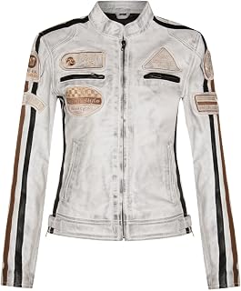 Womens Leather Biker Casual Racing Moto Badges Jacket