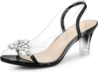 Allegra K Women's Transparent Slingback Flowers Rhinestone Peep Toe Heels Sandals
