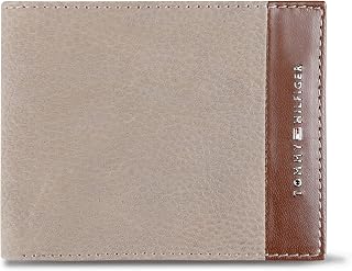 Tommy Hilfiger Mens Two-Tone Leather Slim Bifold Wallet with ID Window Silver/Tan