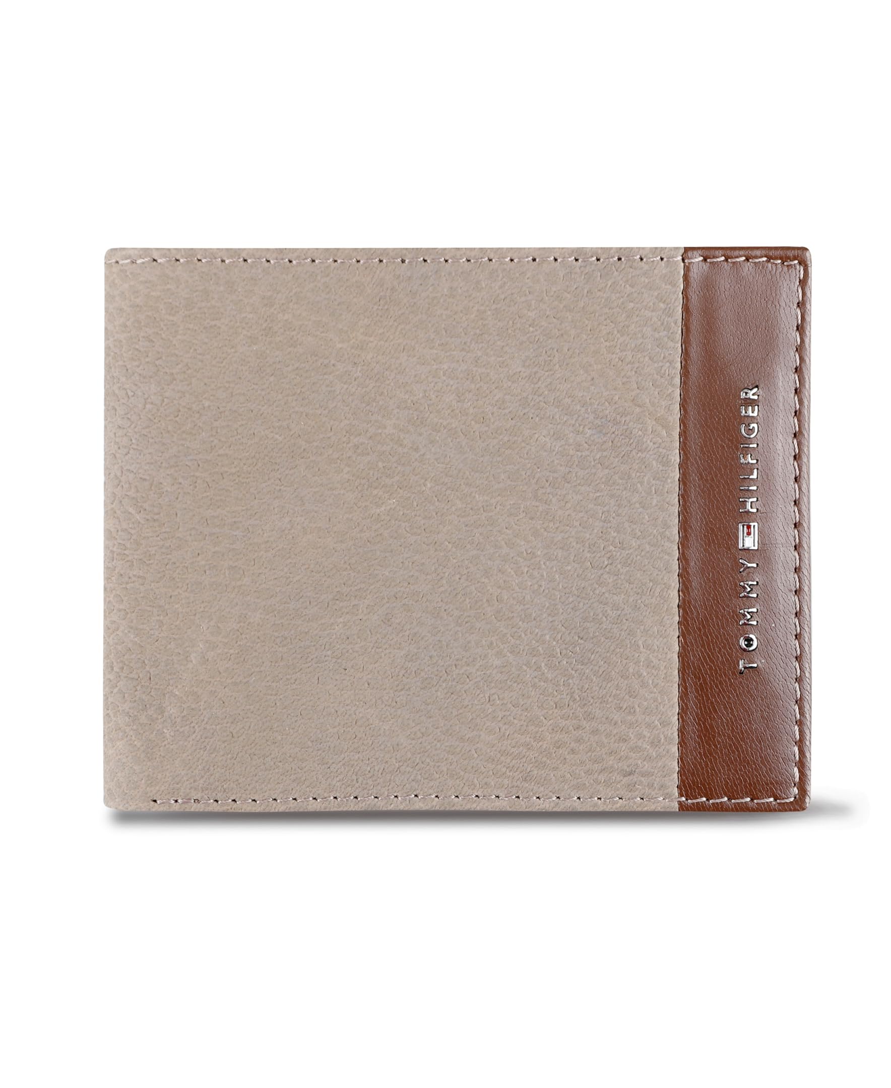 Tommy Hilfiger Mens Two-Tone Leather Slim Bifold Wallet with ID Window Silver/Ta