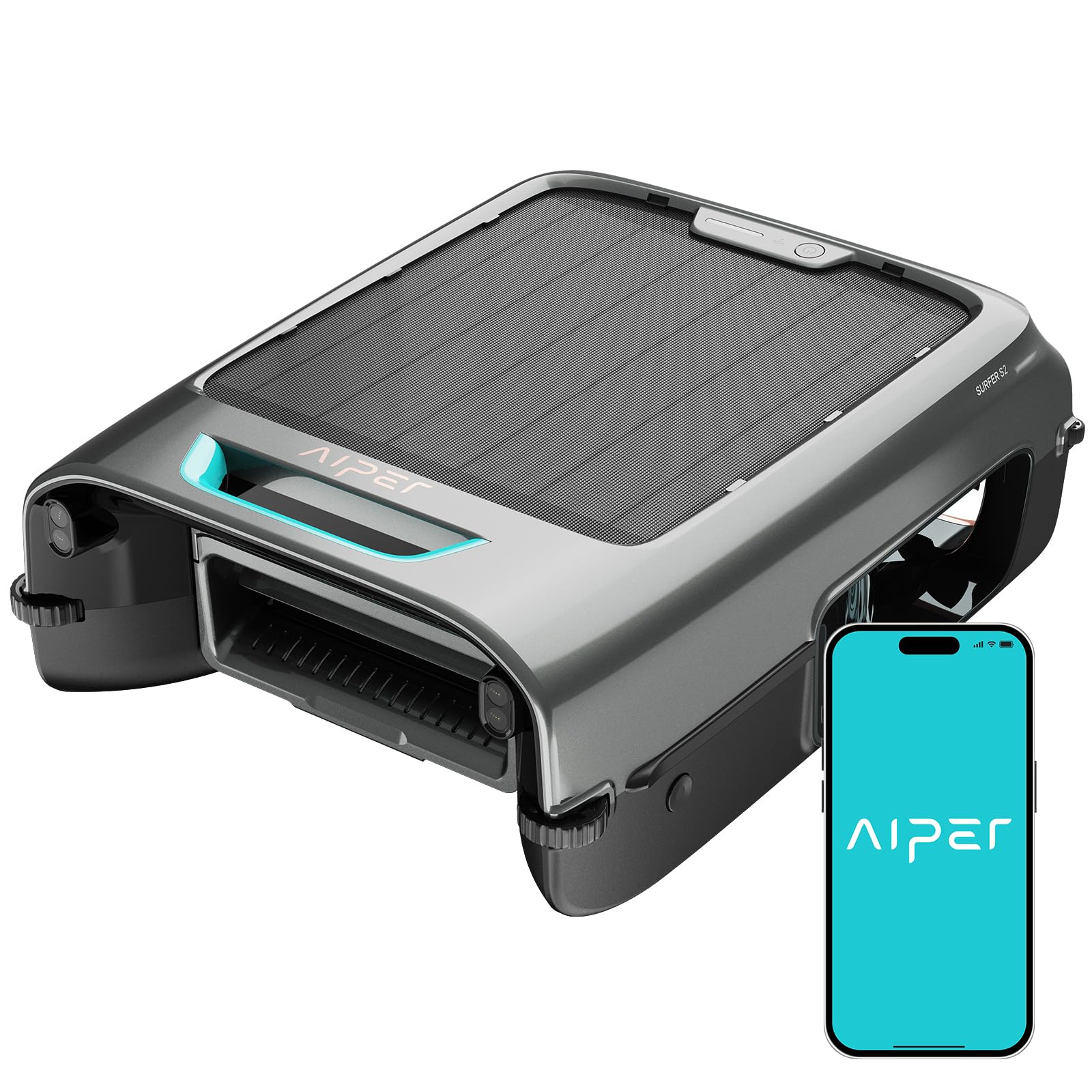 AIPER Surfer S2 Solar Powered Pool Surface Skimmer Robot with APP Support, 24/7 