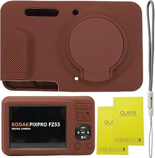 SZHSYJY Case for Kodak PIXPRO FZ55, FZ55 accessories | Soft Silicone Protective Case Removable Lens Cover, Comes with 2 Screen Protectors and 1 Wrist Strap. (Brown)