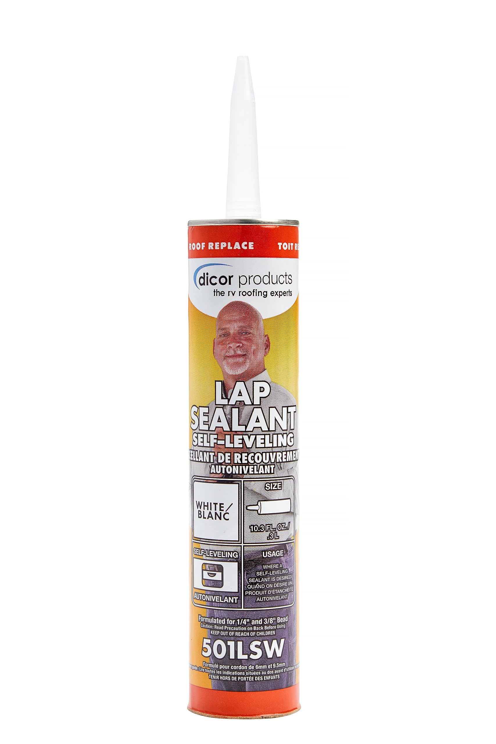 Dicor 501LSW-1 Self-Leveling Lap Sealant, White, 10.3 Oz, RV Roofing | HAPS-free