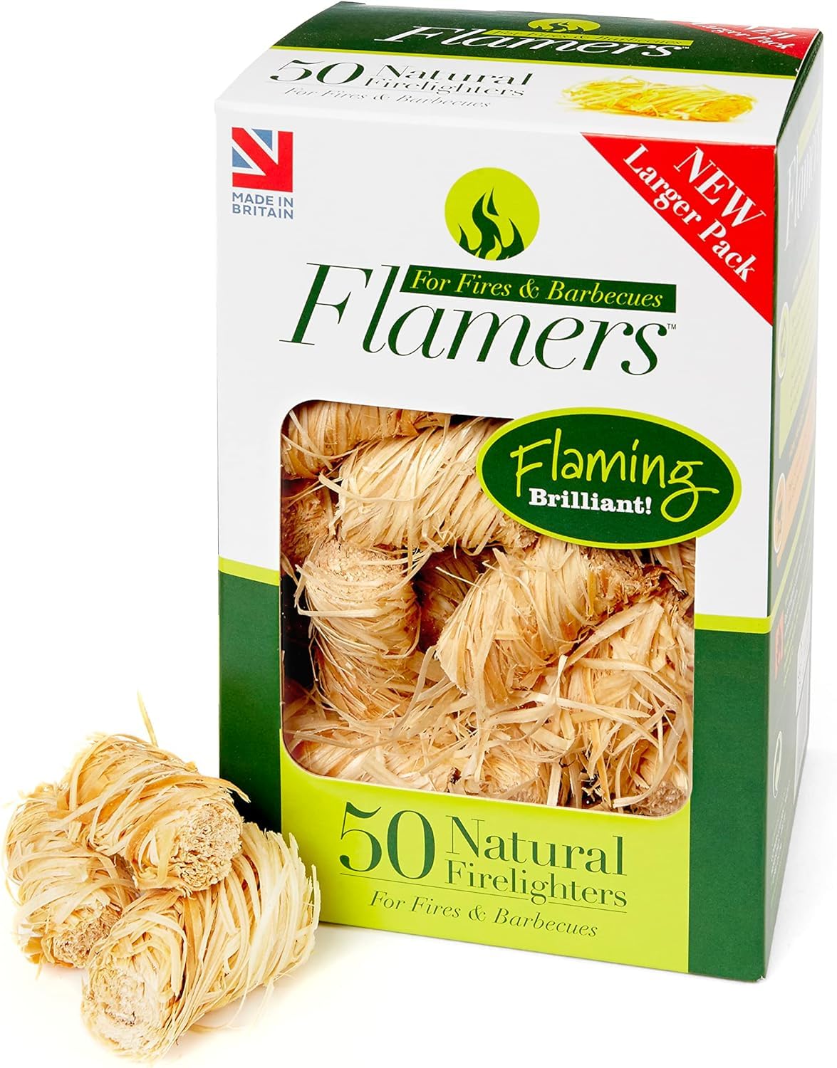 Flamers Firelighters - 50 Units Natural Fire Lighters for Wood Burner Firepit Bb