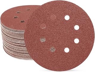 SUPBICCO 50 PCS 5 Inch 8 Hole Hook and Loop Sanding Discs 60 Grit | Aluminum Oxide Round Sandpaper Pads for Random Orbital Sander