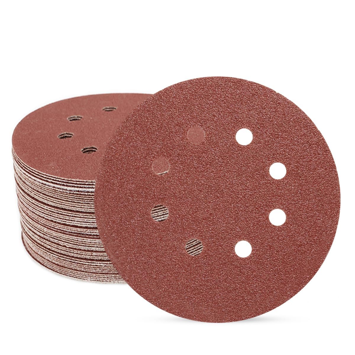 50 PCS 5 Inch 8 Hole Hook and Loop Sanding Discs 60 Grit
