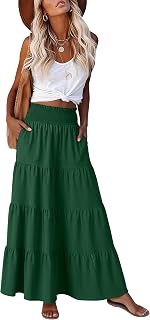 ANRABESS Womens Maxi Skirts, Elastic High Waist A-Line Tiered, Long Flowy Boho Skirts, Summer Casual Beach & Vacation Wear