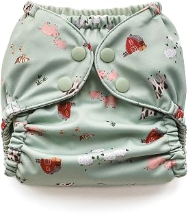 Esembly Cloth Diaper Cover, Barnyard Buddies, Size 1 (7-17lbs) | Reusable, Waterproof, Breathable and Adjustable Outer Layer Over Absorbent Inner, Blowout Protection and Reusbale Swim Diaper
