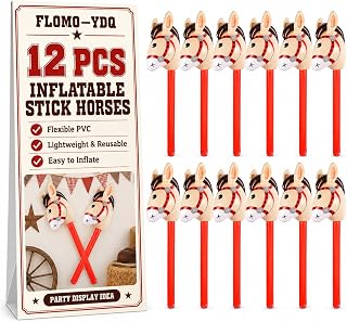 12 Pcs Inflatable Stick Horses,37 Inch Western Cowboy Party Decorations | Flexible PVC Construction,Reinforced Walls,Lightweight Design,Easy Deflation and Compact Storage for Repeated Use