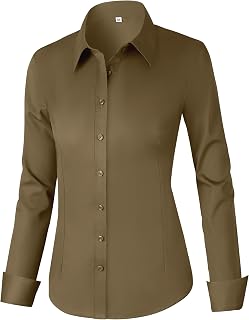 CUNLIN Women's Cotton Button Down Shirt Long Sleeve Formal Dress Work Blouse