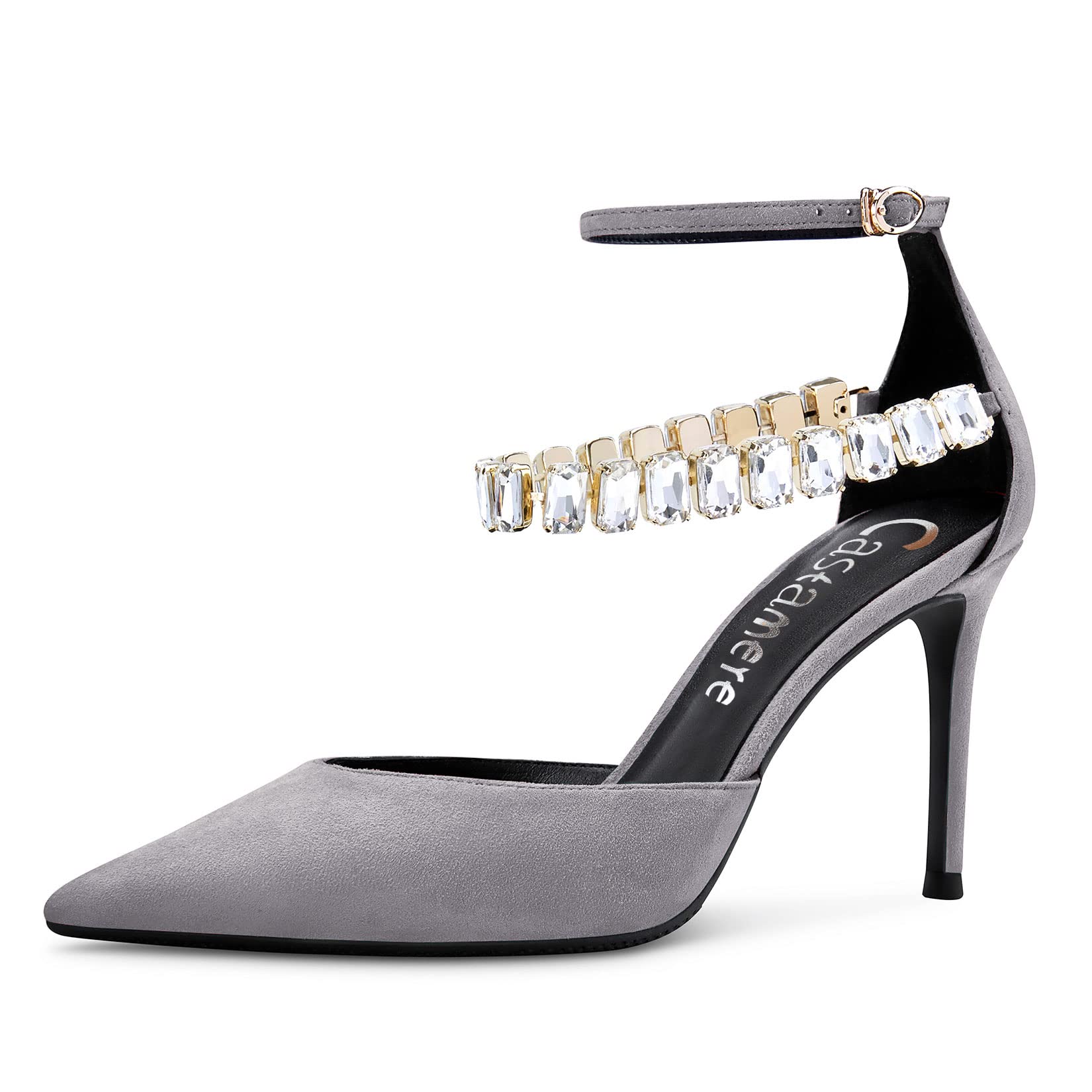 Castamere Women's High Heel Heel Ankle Straps Diamond Crystal Pointed Toe Sandal