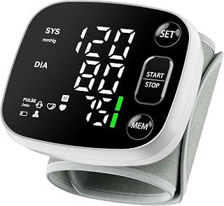 Blood Pressure Monitor Rechargeable Automatic Wrist BP Machine for Home Use | Voice Broadcast, LED Display, 2 X 120 Reading Memory, Adjustable Wrist Cuff 4.92-8.46 Inches, with Carrying Case