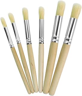 Wooden Stencil Brushes Set, Natural Bristle,6Pcs, 3 Sizes | Wood Paint Template Brush, For Stencil Painting, Painting on Wood Wall, Acrylic, Oil, Watercolor, DIY Art Crafts