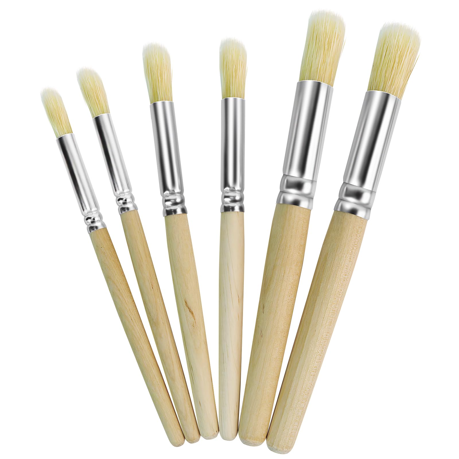 Wooden Stencil Brushes Set, Natural Bristle,6Pcs, 3 Sizes | Wood Paint Template 