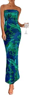 PRETTYGARDEN Womens Floral Long Strapless Summer Dress