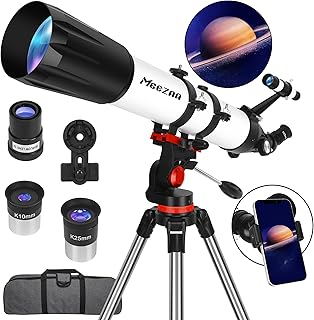 MEEZAA Telescope, Telescope for Adults High Powered Professional, 90mm Aperture 800mm Refractor Telescopes for Astronomy Beginners Stargazing Fully Multi-Coated with Tripod & Phone Adapter & Carry Bag