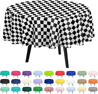 QIKSION 2 Pack Checkered Round Plastic Tablecloth Disposable