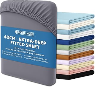 ACRALI HOME King Fitted Sheet - Gray Bottom Sheet for King Bed with 40cm Extra Deep Fit Pocket- Hotel Quality Soft Microfiber Bedsheet - Breathable, Shrinkage and Fade Resistant