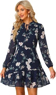 Allegra K Women Spring Dresses Layered Tiered Chiffon Mini Floral Dress