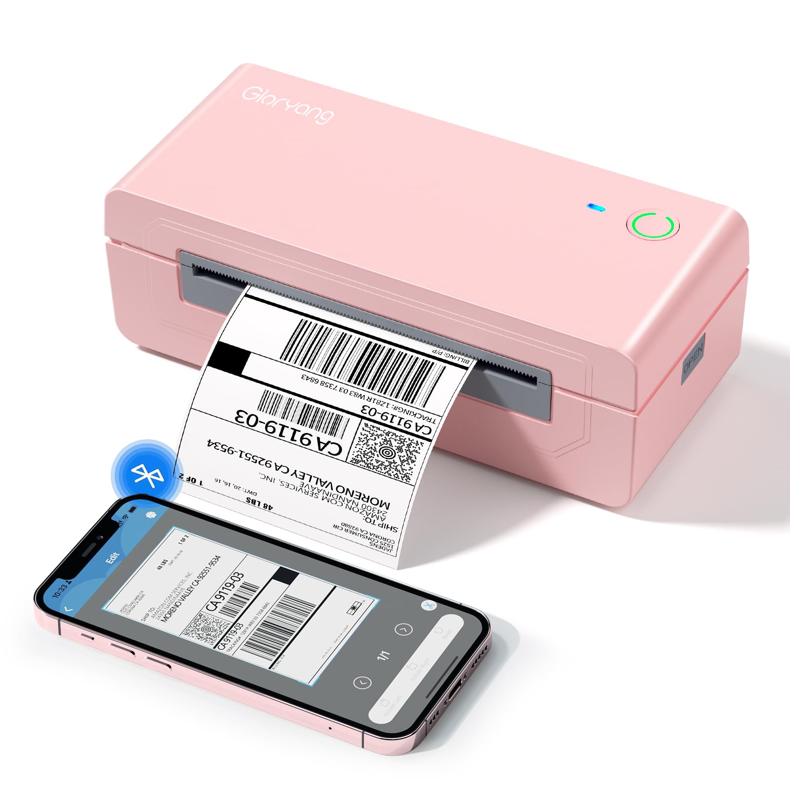 Gloryang Bluetooth Thermal Shipping Label Printer, 4X6 Inkless Label Machine for