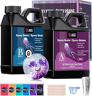 LET'S RESIN Epoxy Resin Kit with Mica Powder,1L(34oz) Crystal Clear Resin | Bubble Free, High Gloss Casting Resin and Hardener for Beginners,DIY Art, Mould Casting, Jewellery Making, Coasters