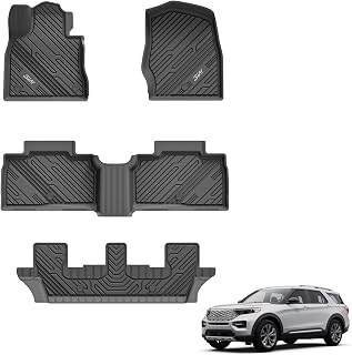 3W Floor Mats Custom Fit for 2026 2025 2024-2020 Ford Explorer 7 Passenger, All Weather TPE Full Set Car Accessories Floor Liner Including 3 Rows Car Mats (Includes Explorer Hybrid)