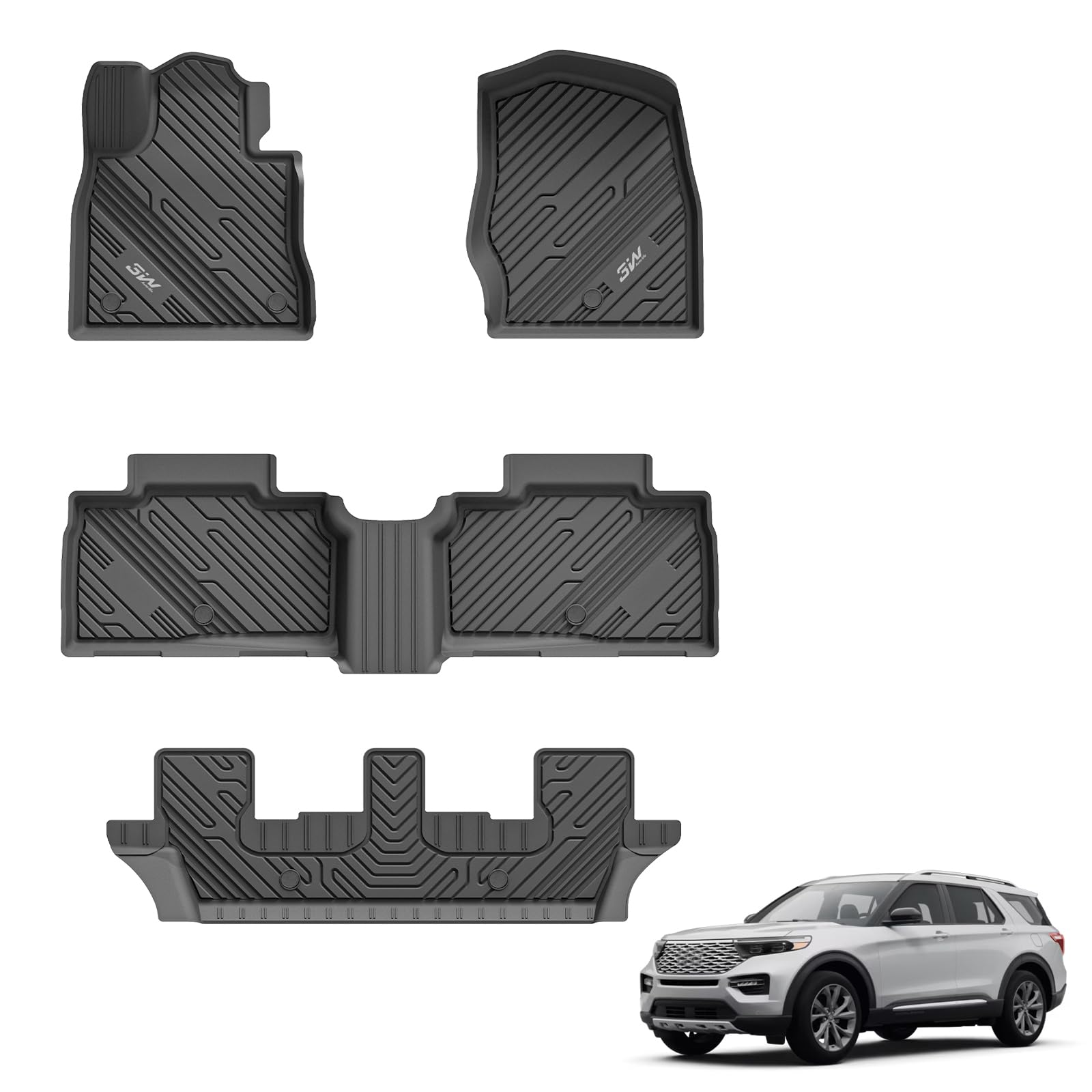 3W Floor Mats Custom Fit for 2026 2025 2024-2020 Ford Explorer 7 Passenger, All 