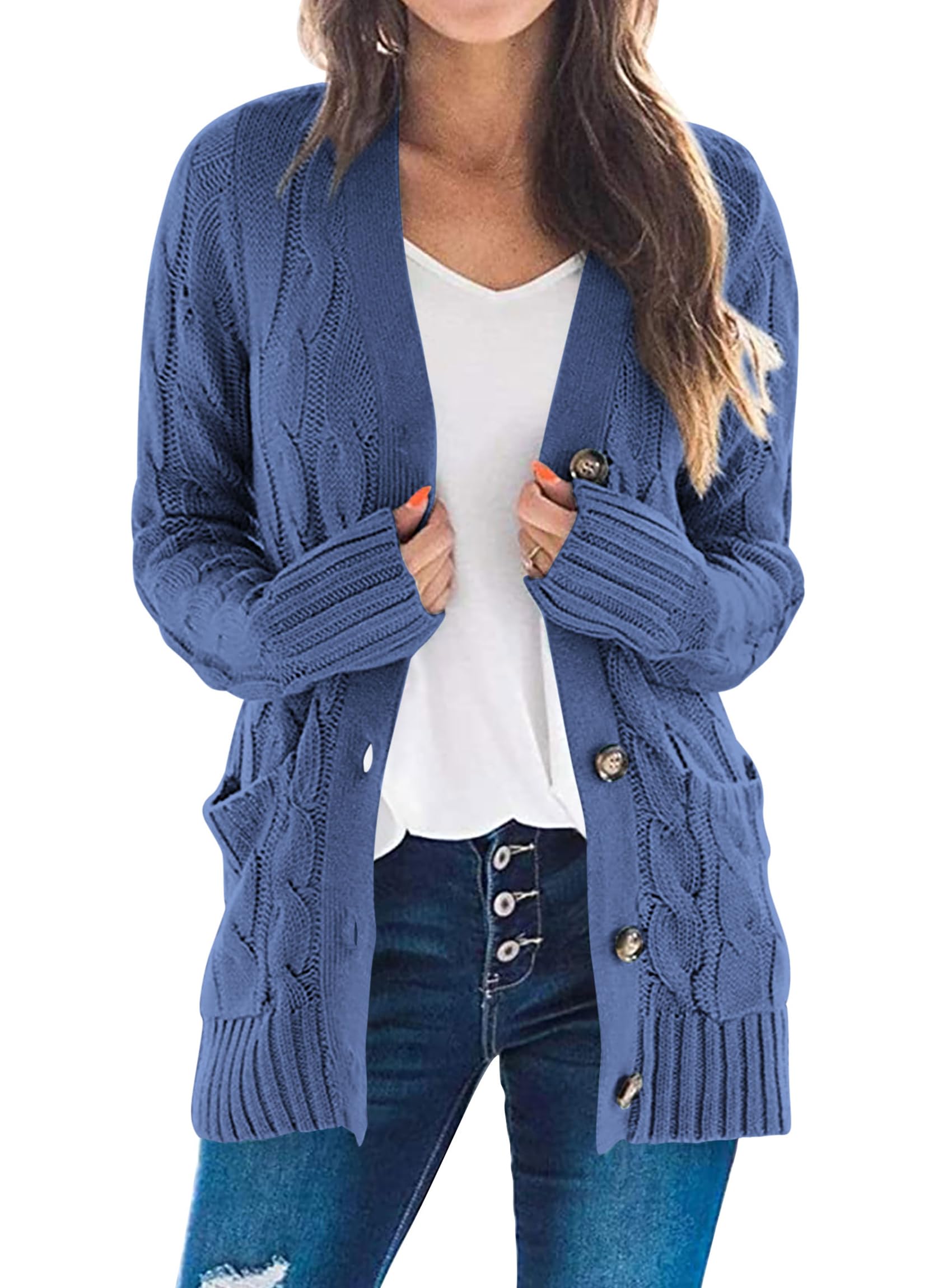 PreTTYGARDEN - Women's Long Sleeve Button Down Cardigan with Pockets