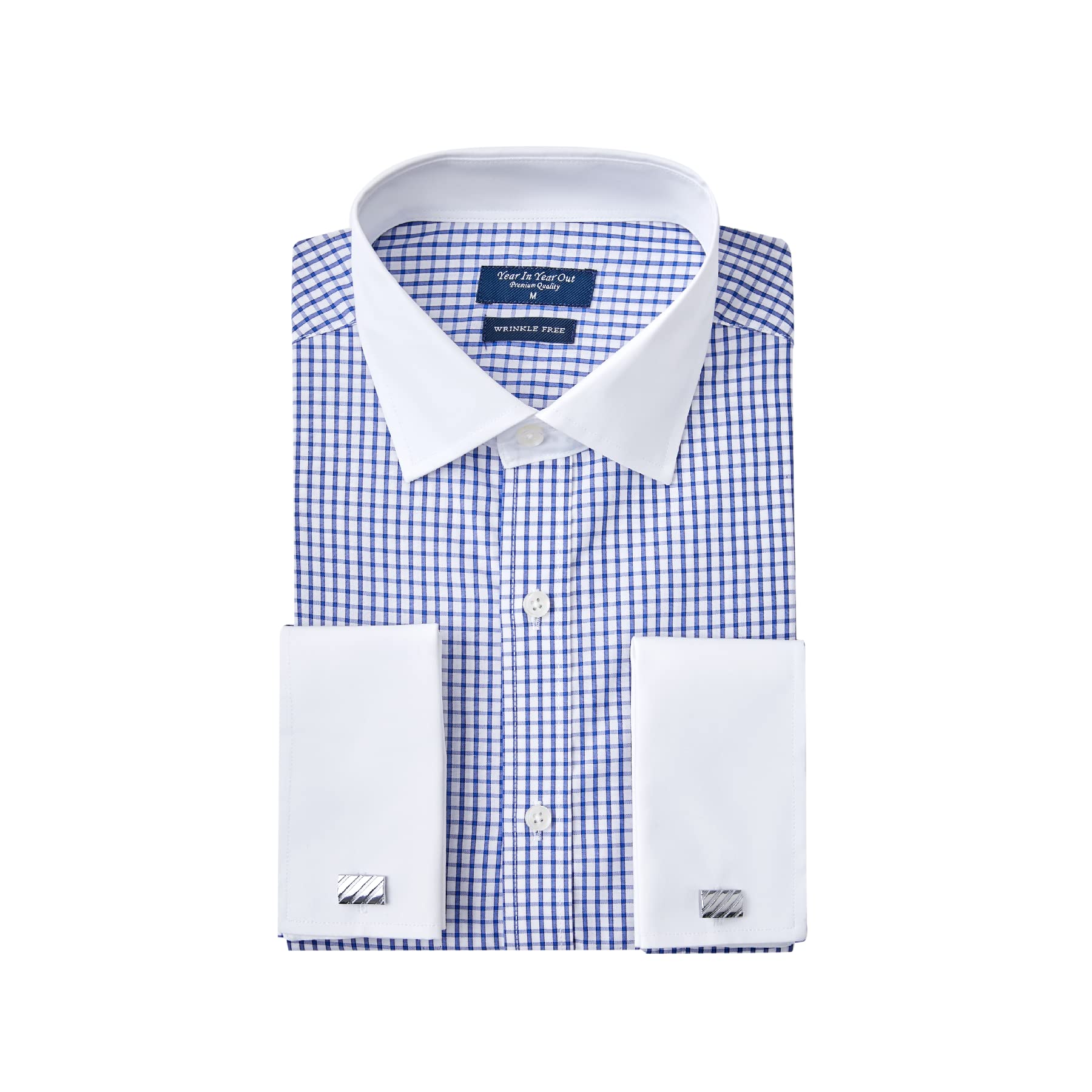Year In Year Out French Cuff Wrinkle Free Dress Shirt for Men Regular Fit Long S