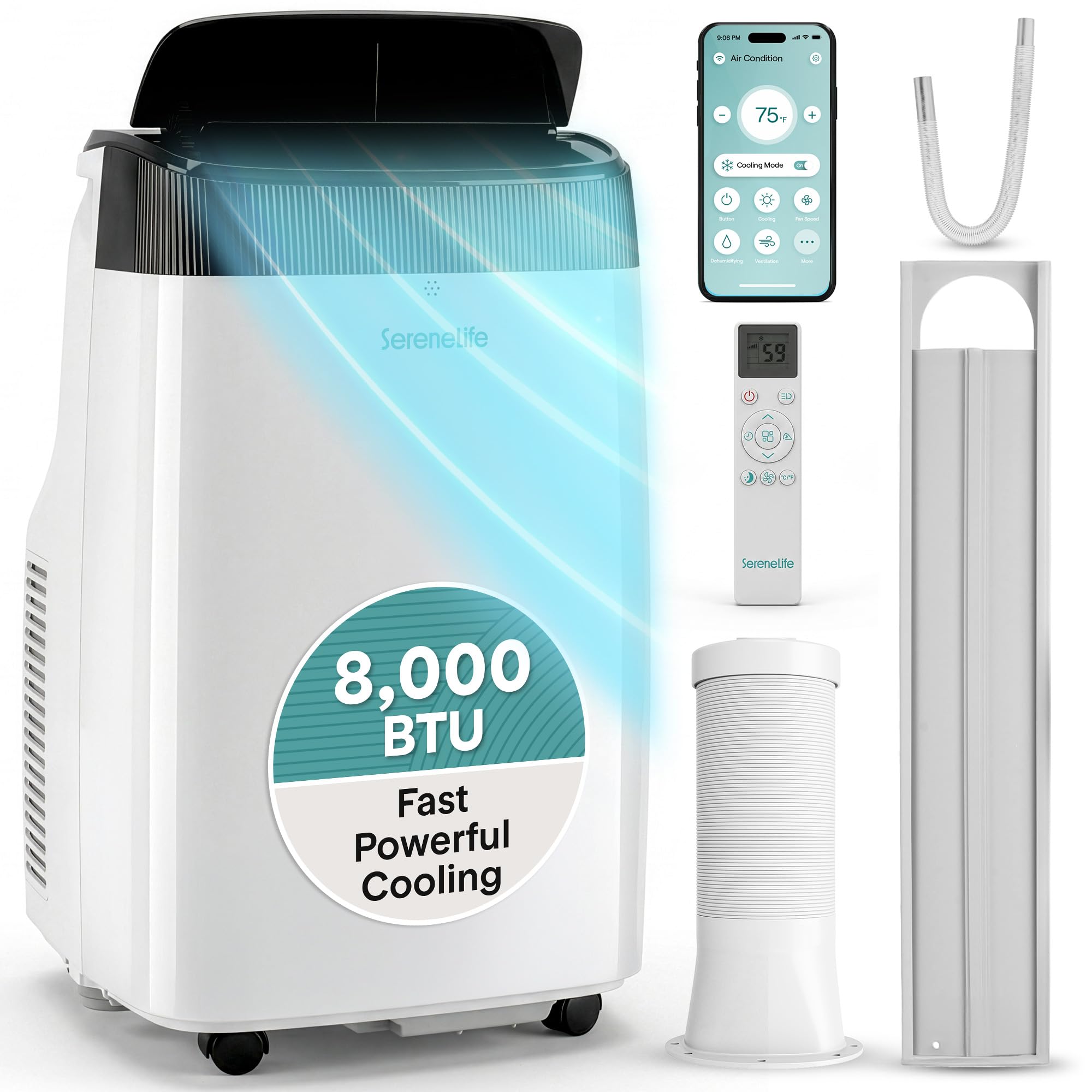 SereneLife Portable Air Conditioner 8000 BTU With WIFI | 3-in-1 Cooling, Fan and