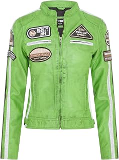Womens Leather Biker Casual Racing Moto Badges Jacket
