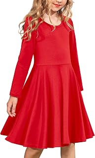 Arshiner Girls Long Sleeve Stretchy A line Twirly Skater School Party Dress