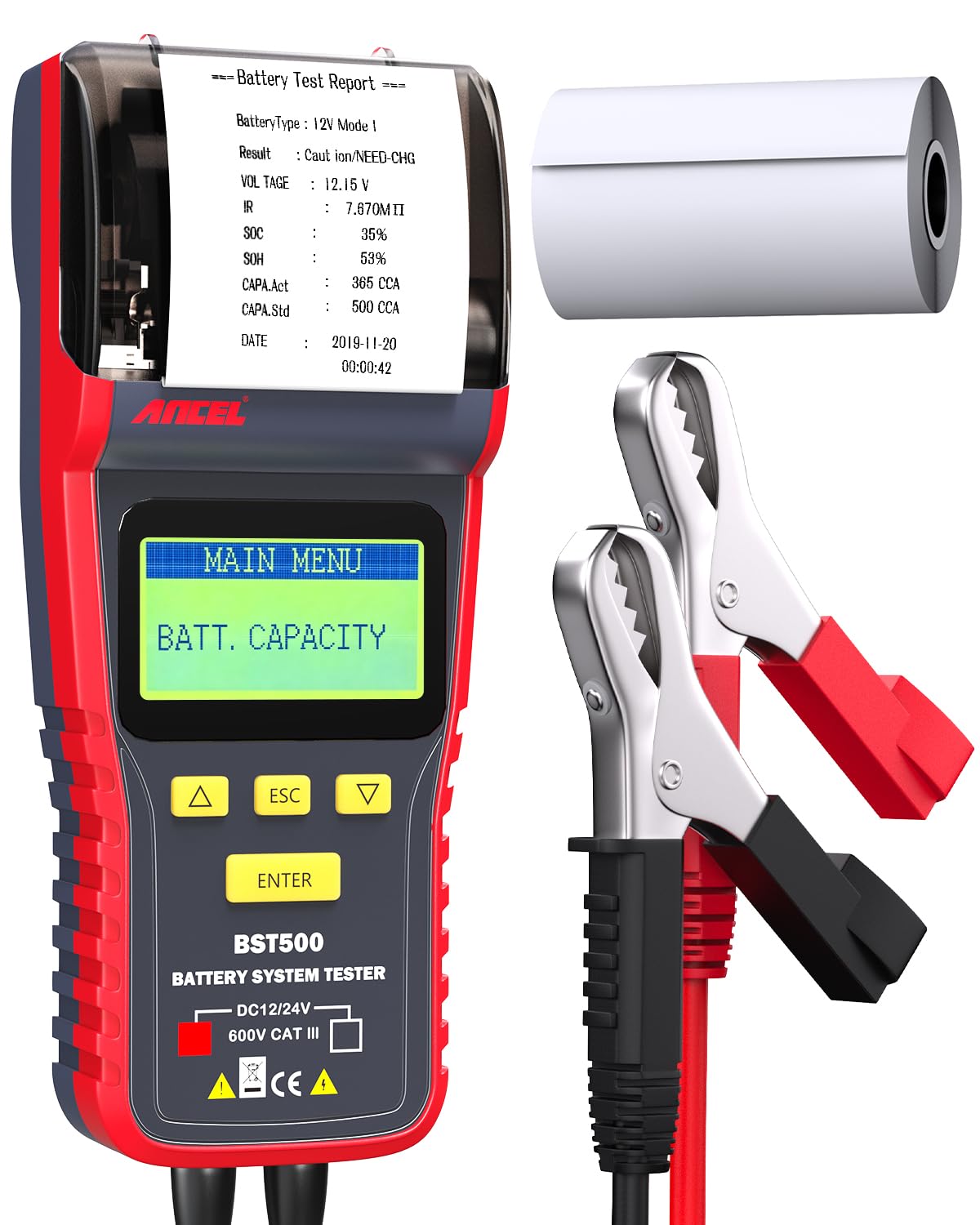 ANCEL BST500 Battery Tester with Printer, 12V 24V Car Battery Load Tester Automo