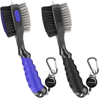 THIODOON 2 Pack Golf Club Brushes and Groove Cleaner with Magnetic Keychain Oversized Golf Brush Head and Retractable Spike Super Non-Slip Handle Comfortable Grip Golf Club Cleaner