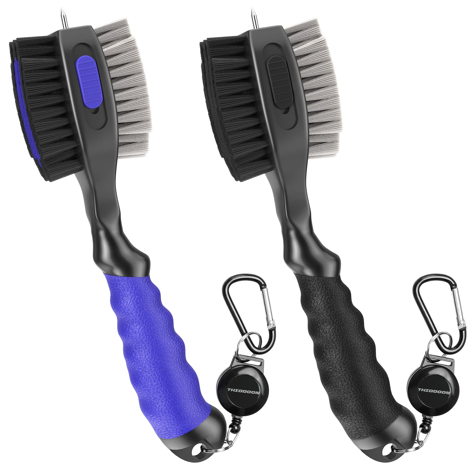 THIODOON 2 Pack Golf Club Brushes and Groove Cleaner with Magnetic Keychain Over